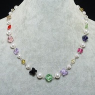 Swarovski Crystal Necklace White Pearl Multicolor Butterfly Necklace Jewelry