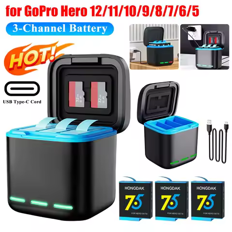 3-Channel Battery Charger with Type C Cable Battery Charger Station 2 SD Slot Charging Station for G