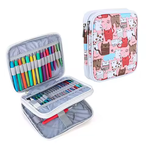 Crochet Hook Case Storage Zipper Bag for Various Crochet Hooks Colorful Cat Crochet Hook Tote Organi