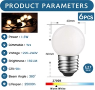 6 Packs E27 LED Bulb 1.5w Low Wattage Lamp Bulb Equivalent 15 Watt Warm white Light Bulb 220V Mini F