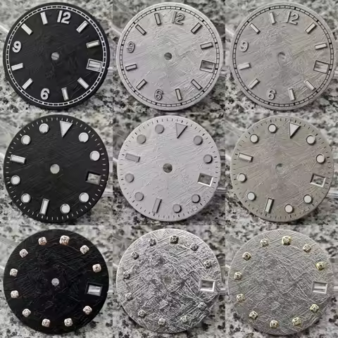 28.5mm No logo Meteorite Arabic Diamond Green Blue lume Watch Dial Suitable for Seiko NH35/36 Automa