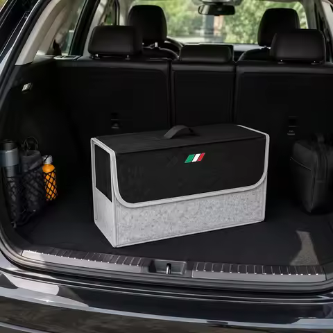Italian Tri-Color Felt Car Storage Box 50×17×24cm Foldable Car Trunk Storage Box with Lid, Portable