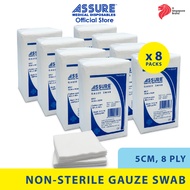 [Bundle of 8] ASSURE Gauze Swab Non-Sterile 5cm x 5cm x 8-Ply, 100 Pce/Pkt