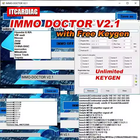 IMMO DOCTOR V2.1 2023 With Unlimited KEYGEN MULTI BRAND Immo Off Software ECU Chip Tuning for sim2k