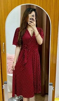 RED’S EASY SHOPPING  SUNDAY DRESS  KIMONO ELEGANT DRESS POLKA DOTS (MED-2XL)
