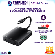 TRIPLEDI Converter USB Type C to Dual Jack 3.5mm AUX TD5103 Aluminium Splitter Audio Cable Adapter Noise Reduction Mic Sound Card For Samsung iPhone 15 iPad Tablet Piano Live Music Karaoke Recording