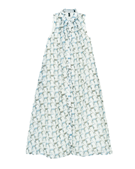 The SRT X12 (TDS212) - Geometric Wave Shirt Dress เดรสเชิ้ตกระโปรงบานยาวลายลูกบาศก์ ผ้าคอตตอนทอ เผาใ