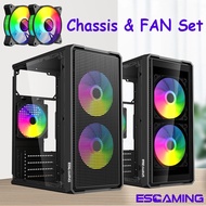 ESGAMING With 2 Fans Gaming Computer M-ATX Case PC Case With Tempered Glass For Desktop Computer PC