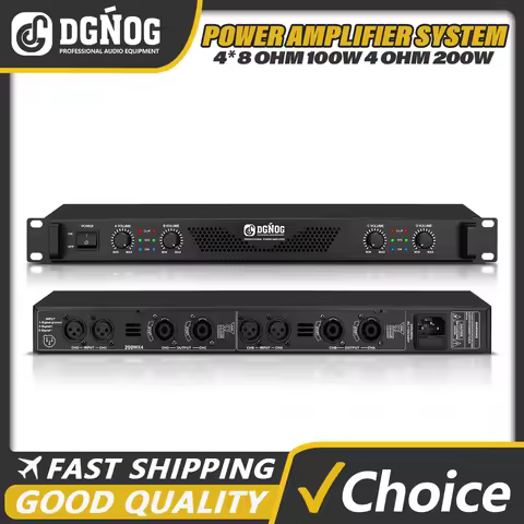 DJ Power Amplifier 4 Channel Lightweight Amplifier 1U 8 Ohm 200W 4 Ohm 350W Suitable for Small Stage