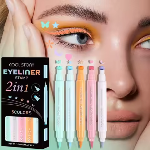 5Pc/Set Love Flowers Eyeliner Stamp Pen Colorful Pink Blue Liquid Eyeliner Double-ended Seal Eye Lin