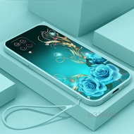 Case for Samsung A12 Samsung A22 4G Samsung A22 5G Samsung A32 4G A32 5G Blue Rose New 2023 phone case straight edge liquid silicone protective cover give Same color hanging rope