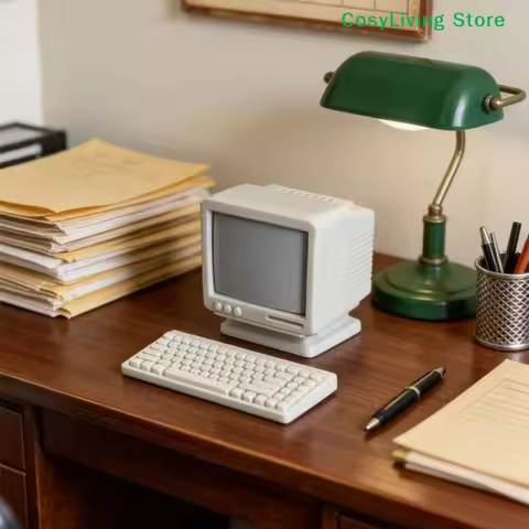 [CL]1/3 Sets Mini Retro Desktop Computer Model Toys Miniature Home Scene Ornament House Accessories[