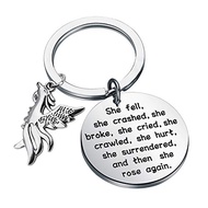 BAUNA Phoenix Encouragement Keychain Phoenix Jewelry For Friends She Fell She Broke and Then She Ros