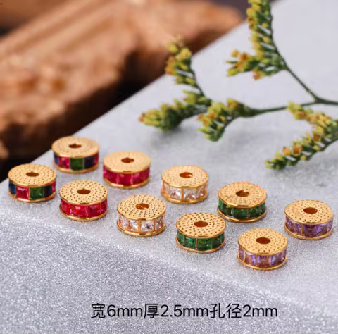 100% real gold 18k jewelry accessories karat gold beads 6mm diy au750 jewelry colorful zircons charm