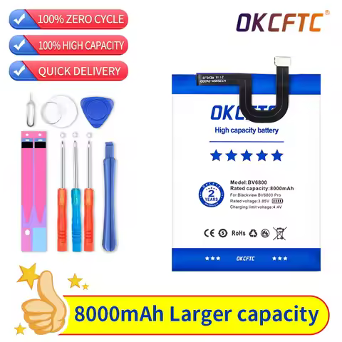 OKCFTC 100% Original 8000mAh BV 6800 Battery For Blackview BV6800 Pro IP68 Waterproof MT6750T High Q