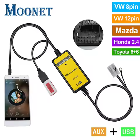 Moonet Car CD Changer USB AUX Input Adapter Digital Mp3 Player for Toyota Honda Volkswagen Audi Mazd