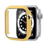 {包郵, 360°貼套2合1}iWatch 7 Case with Tempered Glass Screen Protector for Apple Watch Series 7 45mm Slim Guard Bumper Full Coverage Hard PC Protective Cover HD Ultra-Thin Cover for iWatch 45mm Accessories,Yellow  Free Shipping 蘋果手錶7代360度全保護貼保護套 黃色