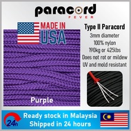 Made in USA - 3mm Type II 425 Tali Paracord Rope Parachute Cord - Purple