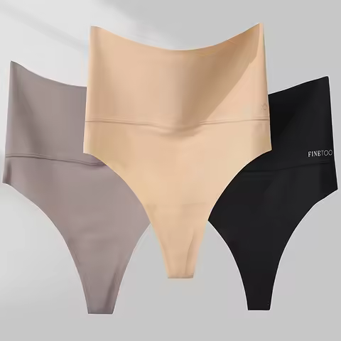 FINETOO 3Pcs Bodyshaper High Waist Seamless Thong Women Underwear Anti-bacteria G-String Female Inti