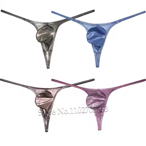 Cheeky Men's Micro Thong String Underwear Metallic Shiny Bikini Briefs Bulge Pouch Low Rise Tangas M