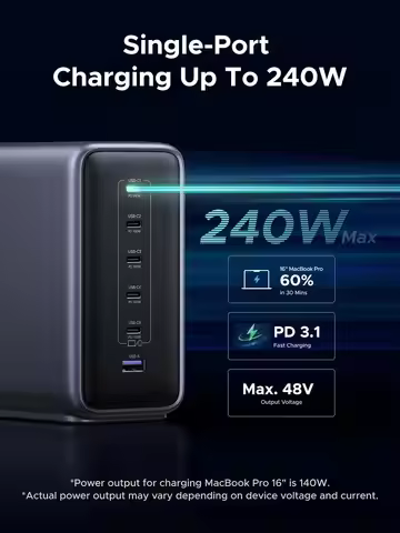 UGREEN Nexode 500W GaN Charging Station, 6-Port USB-C & USB-A , Smart Temperature Control & Space-Sa