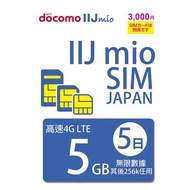日本Docomo IIJ 5日4.5G 5GB之後256K無限《2張免費順豐》上網卡數據卡Sim卡電話卡咭data