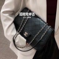 日常實用款😍Chanel黑銀牛皮馬鞍造型cf雙面斜挎單肩鏈條包🎃