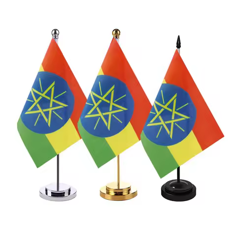 CYPOMELO Desk Flag Ethiopia Flag 14x21cm Ethiopia Desktop Small Decorative Flag (with flagpole)