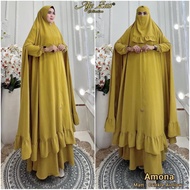 AJE ZAS - Gamis Jubah Syari Set Khimar Hijab Pet Antem Jumbo Plain Code-AMONA Matt Crinkle Airflow F