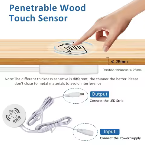 DC 12V Penetrable Wood Touch Sensor LED Strip Lights Hand Sweep Control Dim Tape Lamp 1M 2M 3M 4M 5M