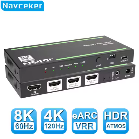 Navceke 4K 120Hz HDMI 2.1 eARC Audio Extractor 48 Gbps HDMI eARC Splitter 8K 60Hz eARC Converter for