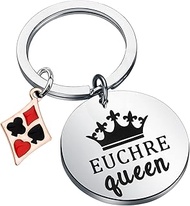 BLEOUK Euchre Queen Funny Euchre Keychain Euchre Player Gift Euchre Game Gift for Grandma