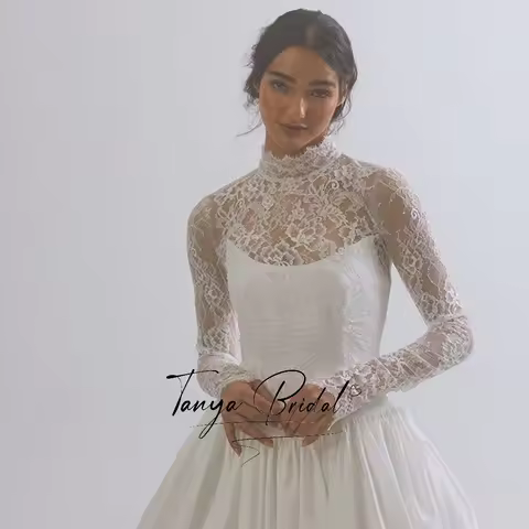 Long Sleeves Lace Jacket For Bride,High Neck Ruffles Elegant Wedding Bolero Bridal Outfit Romantic B