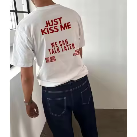 Skuggnas Just Kiss Me Funny Graphic Cotton T-Shirt Positive Shirt Gift for Women and Men Casual Tops