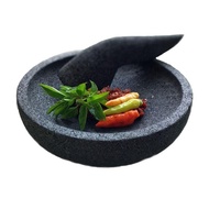 Queen - COET / COBEK BATU GUNUNG ASLI 20 CM BUBUT + ULEKAN - 1 Set Cobek dan Ulekan Batu Asli 100%  