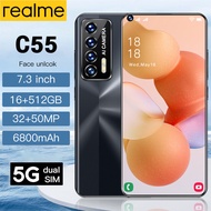 โทรศัพท์ realma C55 โทรศัพท์ถูกๆ เครื่องใหม่ รองรับ 2 ซิมสมาร์ทโฟน 4G/5G (Ram16G + Rom512G) โทรศัพท์มือถือ 7.3 นิ้ว มือถือเต็มจอ สมาร์ทโฟน HD พิกเซลสูงมาก กล้องหน้า มีเมนูภาษาไทย ใช้แอปธนาคารได้