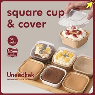 Uneedkek Square Baking Cup With Cover Bekas Segi Empat Penutup Cheesekut Cake Cup Dessert Snack Box 