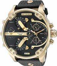 Diesel Watches Diesel Mens Mr. Daddy 2.0 Stainless Steel Chronograph Quartz Watch Black leather/gold