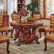 HY/🏮European-Style Dining Tables and Chairs Set Marble round Table Solid Wood Home Dining Table American round Table Din