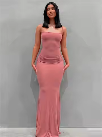 Wsevypo Summer 2023 Spaghetti Strap Bodycon Long Dr Women Cleanfit H Version Tee-quarter Sve Ciwalk 