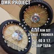ALLOY RIM THUNDER & 3CALIT 1.40X17 (SIAP TAYA)(SIAP PASANG) EX5 DREAM/W100/KRISS/WAVE125/LC135/SRL/1