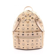 【二手】 MCM STARK Visetos鉚釘米色PVC塗層帆布皮革雙肩包