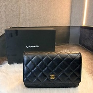 CHANEL 牛皮金釦 WOC鏈包 黑