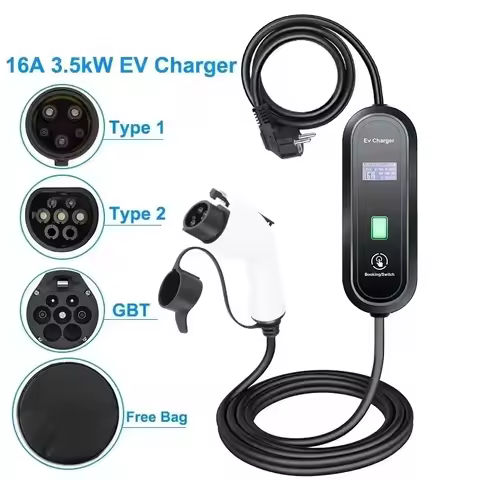 Portable 220V 230V Level 2 EV Charger Type 2 16A 3.5kW GBT Plug Car Charging Cable J1772 Type 1 Wall