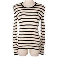 二手 CHANEL COCO Mark 條紋毛衣，尺寸 98P（P10238V00445），棉質，法國製造，1998 年，白色/黑色，女式。