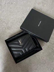 【日本直送 名牌中古包】Yves Saint Laurent  零錢包 黑色 YSL 皮革 羅紋縫線 2kycf2