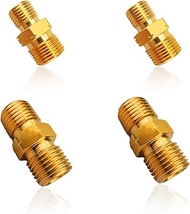 Brass Gas Hose Connector Double with 2 Pieces 1/4 Inch Male Left, 2 Pieces 1/4 Inch to 3/8 Inch Left