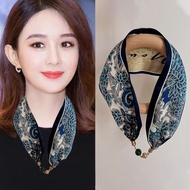Magnetic Buckle Silk Scarf Pearl Necklace Headband Chinese Style New Style Magnetic Buckle Neck Clav