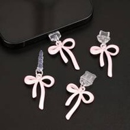 1pc Pink Bow Charm/Phone Charging Port Dust Plug/Decoration Pendant/Compatible With Iphone/Type-C/An