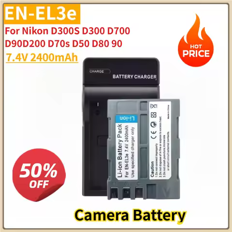 New Replacement Camera Battery EN-EL3e 7.4V 2400mAh with Charger for Nikon D300S D300 D700 D90 D200